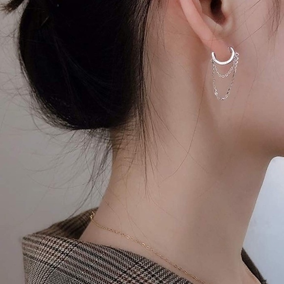 ✨Insta Tassel chain drop hoop earrings - Picture 2 of 5